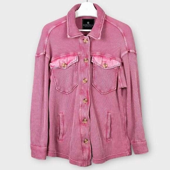 Bagatelle Collection Waffle Knit Shacket Washed Pink - Picture 1 of 10